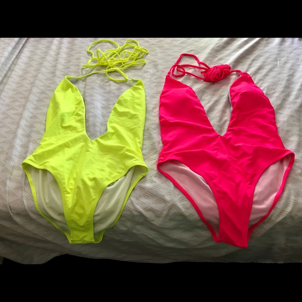 Two one piece neon bathing suits